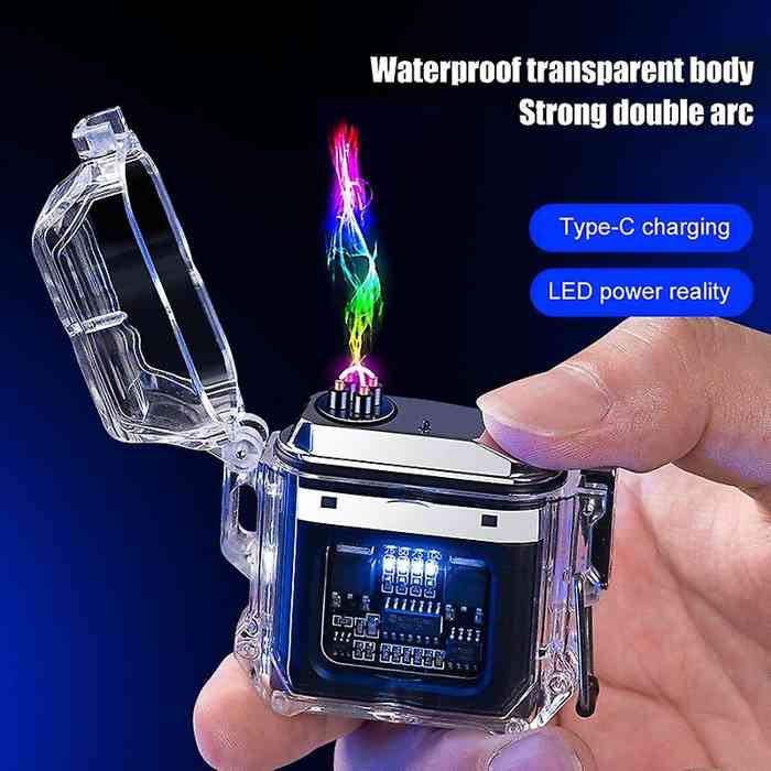 Transparent Rechargeable Lighter Waterproof ARC Electric USB Camping Flash light